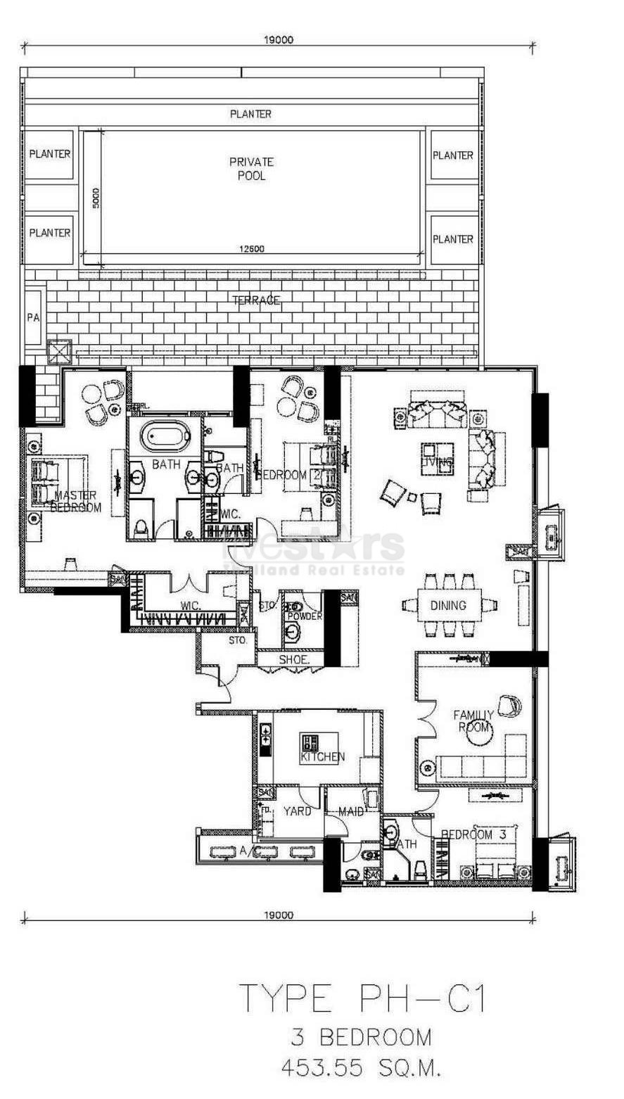 Penthouse de 3 chambres avec piscine privée à louer près de la station Chong Nonsi BTS, photo 13